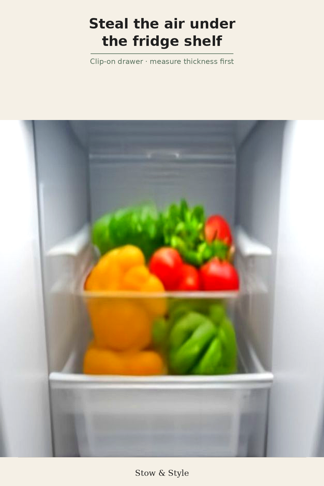 Clip-on under-shelf fridge drawer