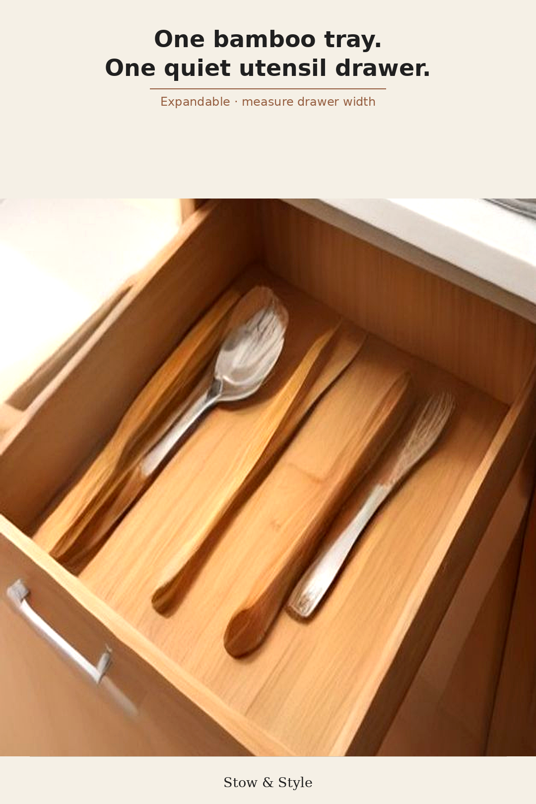 Bamboo expandable utensil drawer organizer