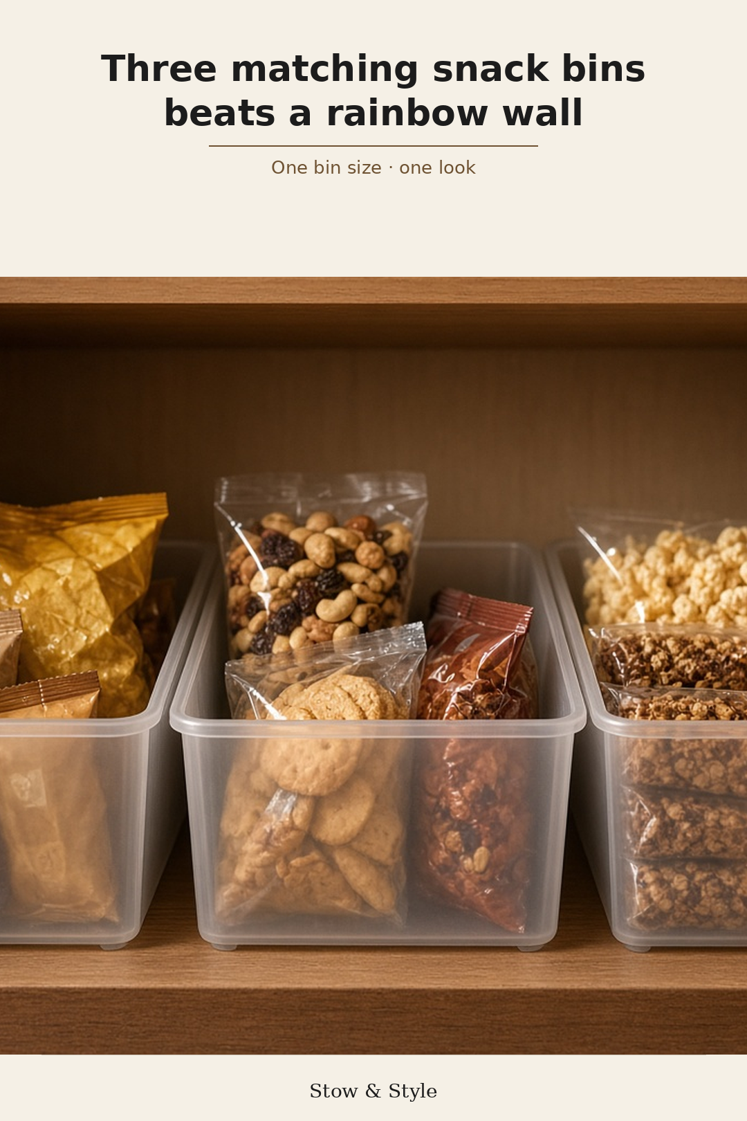 Three matching clear snack bins