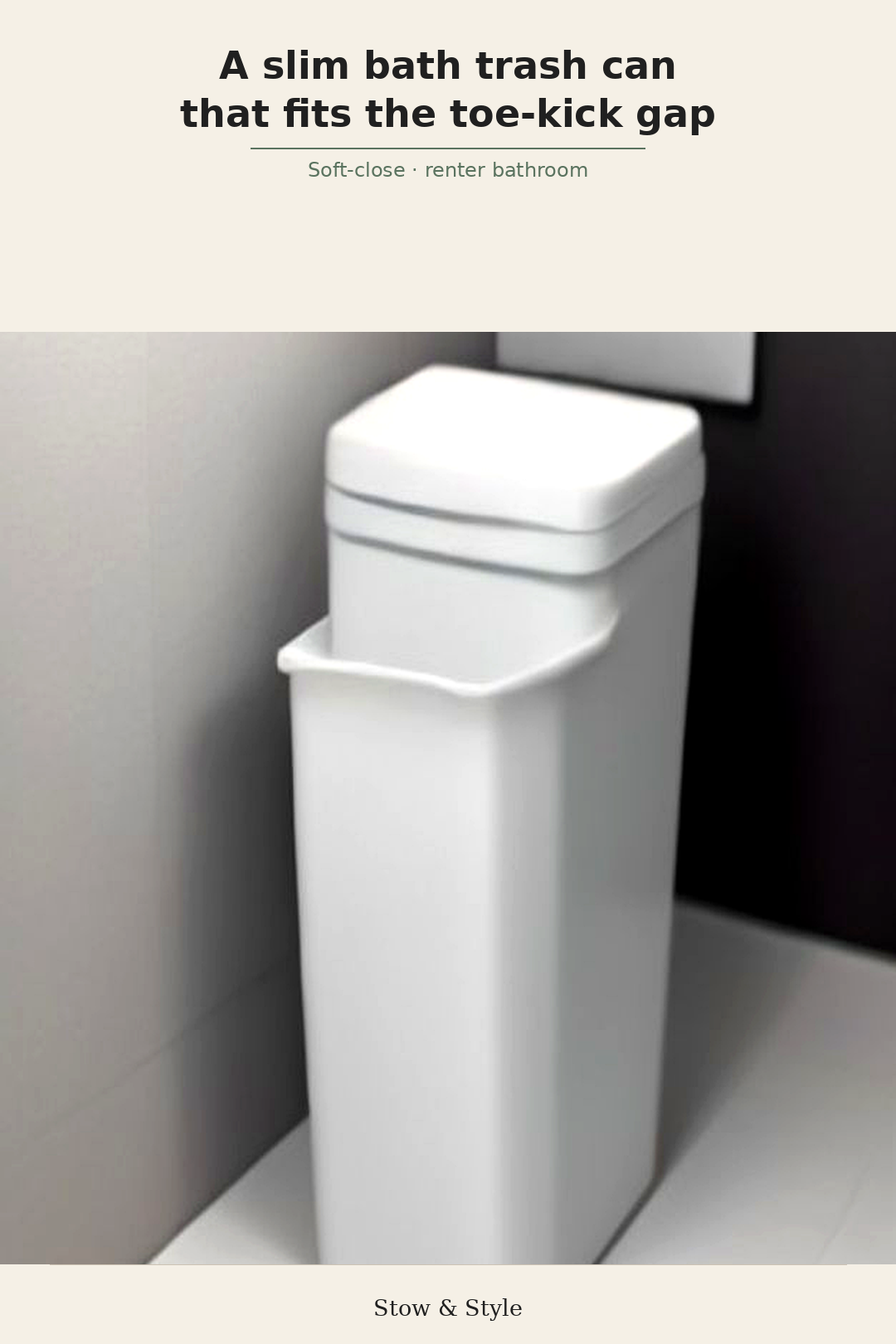 Slim soft-close bathroom trash can
