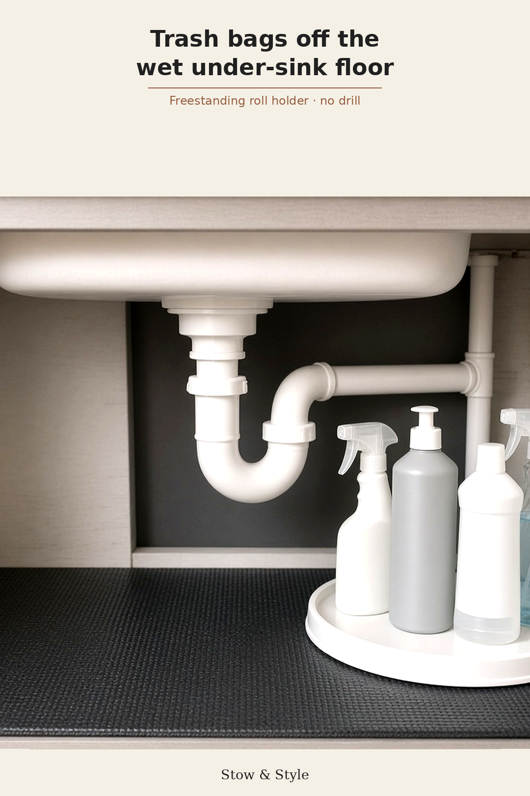 Freestanding under-sink trash bag roll cradle