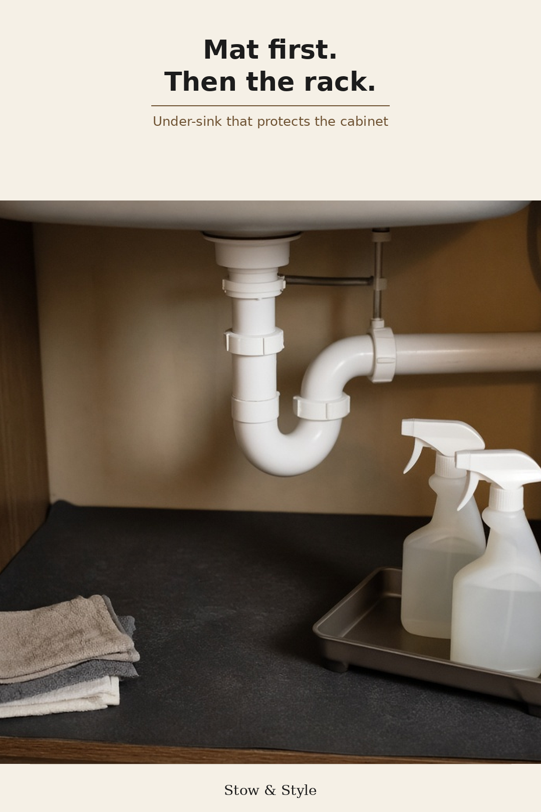 Under-sink cabinet with caddies and clear floor