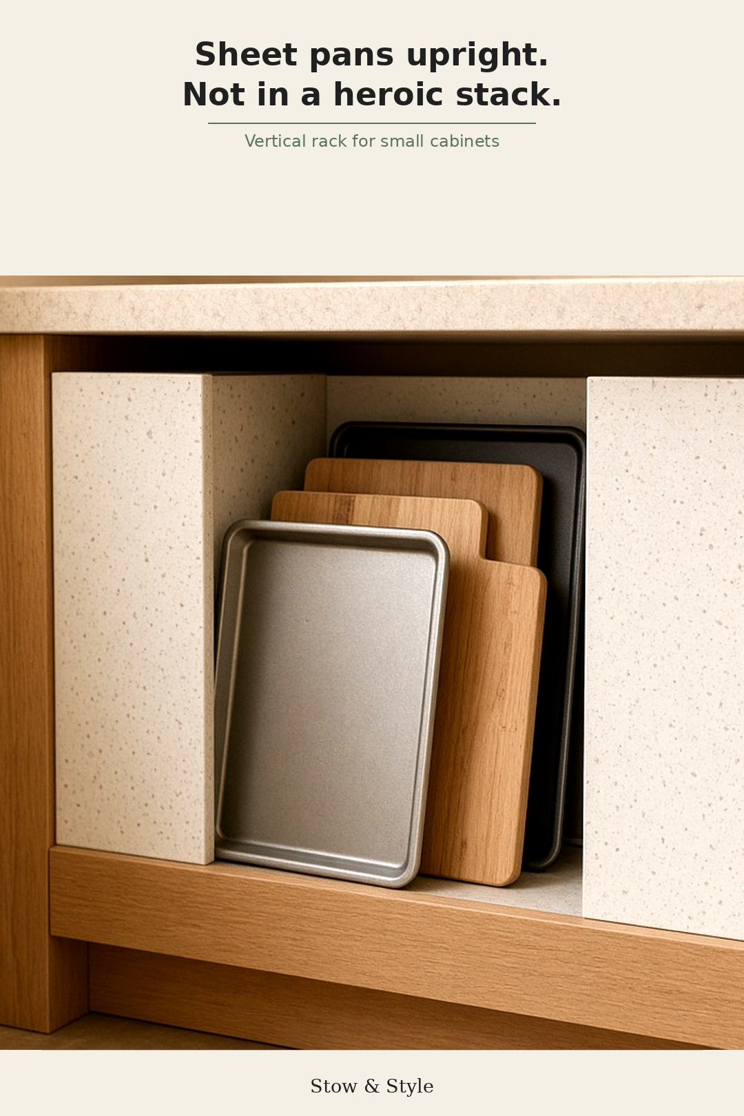Vertical rack for sheet pans and cutting boards